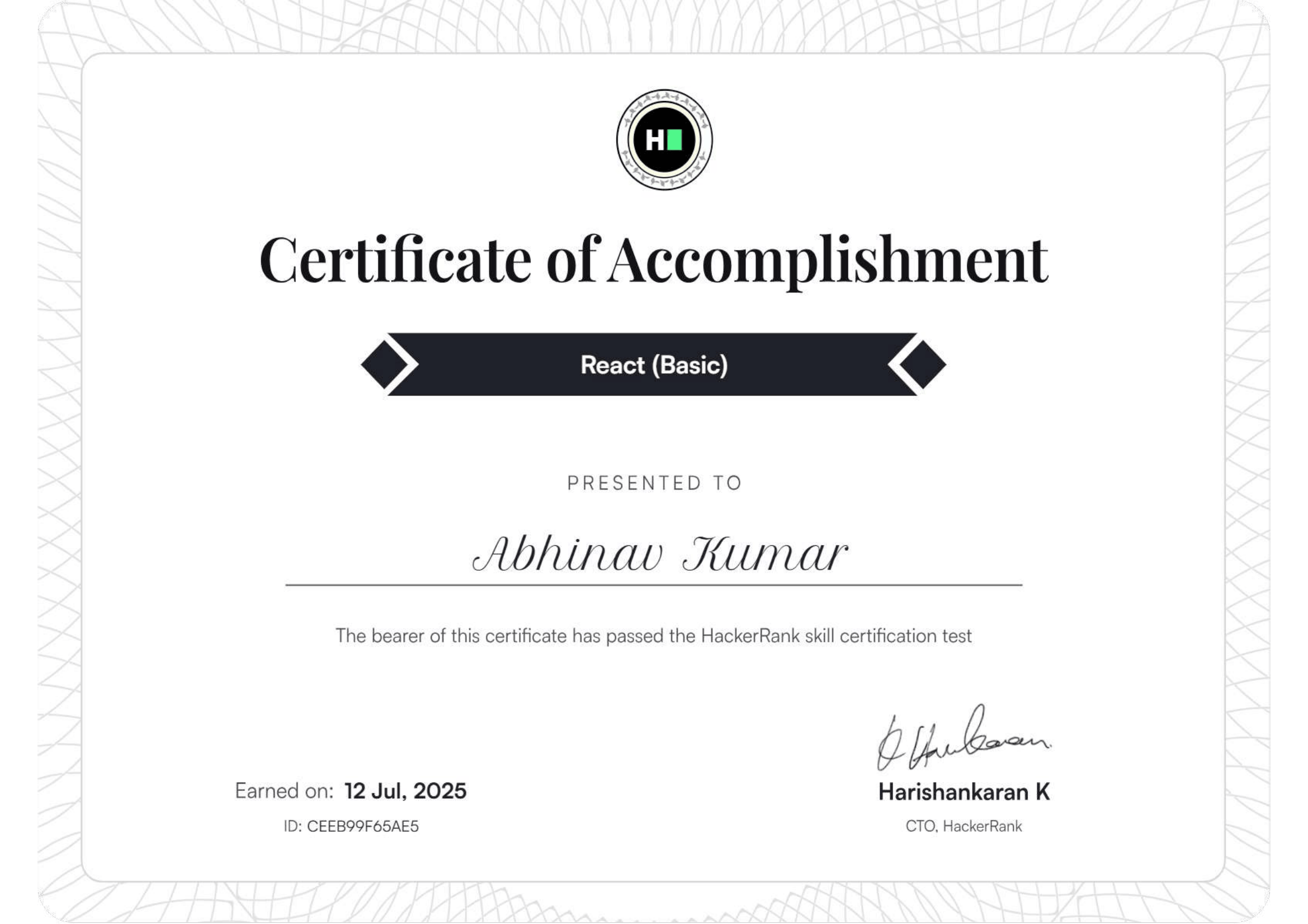 React certificate